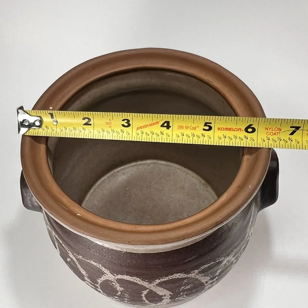 Vtg Studio Pottery Dish Pot Crock Stoneware Handles Lidded Earth Tones Rustic